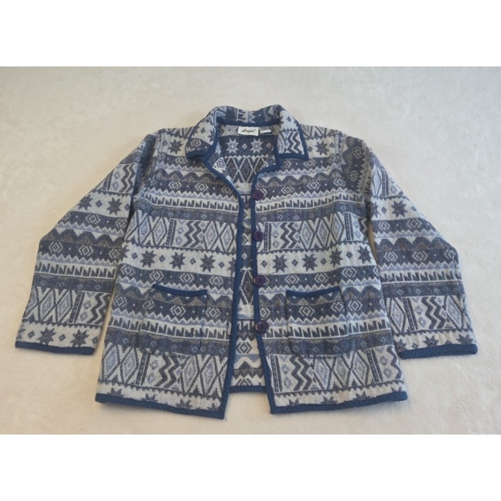 Argee Vintage Women's Medium Blue And White Heavy Short button Up Jacket
